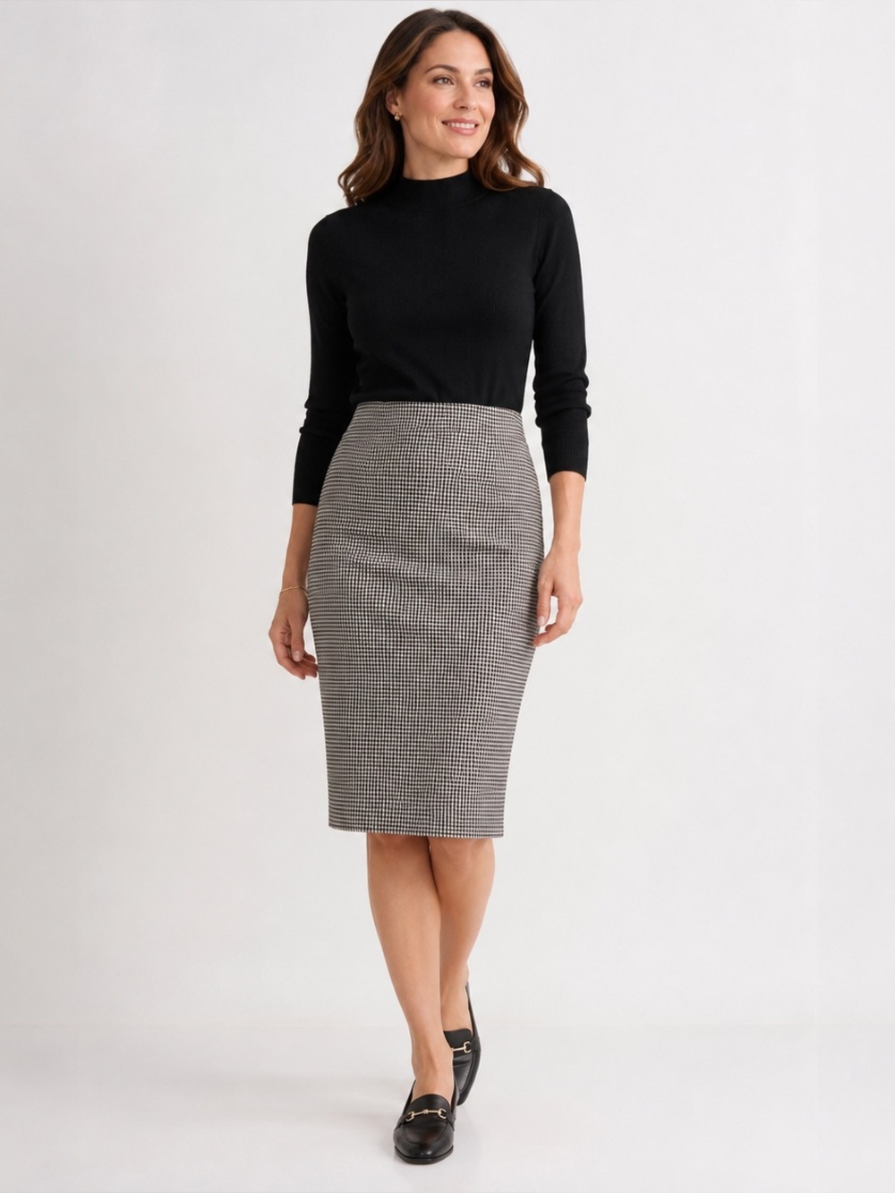 Vintage Black White Micro Check Pencil Skirt 30” Waist S M